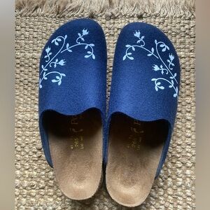 Papillio Blue Slippers with White Floral Pattern